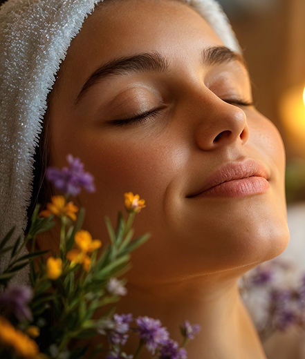 Guest relaxing after a facial treatment